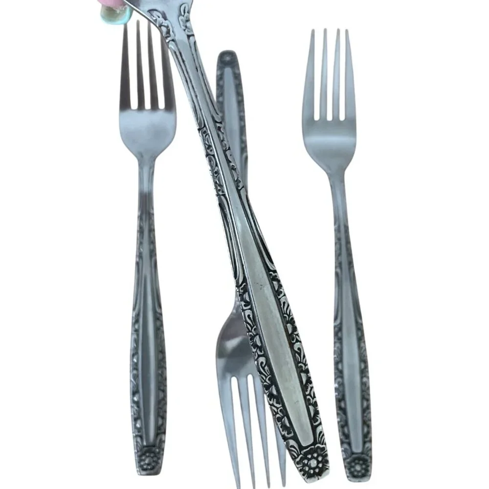 Imperial International IIC Misty Morn Pattern 4 Dinner Forks Ornate Floral Korea